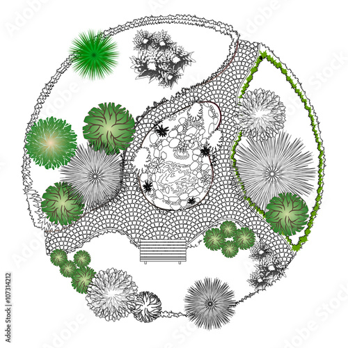 Decorative pond on a white background