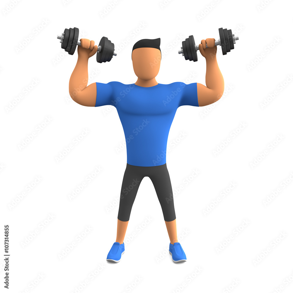 Bodybuilder mit zwei Hanteln trainiert Schulter Bodybuilder mit zwei Hanteln trainiert Schulter