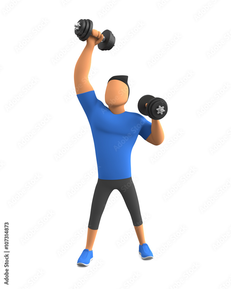 Bodybuilder mit zwei Hanteln trainiert Schulter Bodybuilder mit zwei Hanteln trainiert Schulter