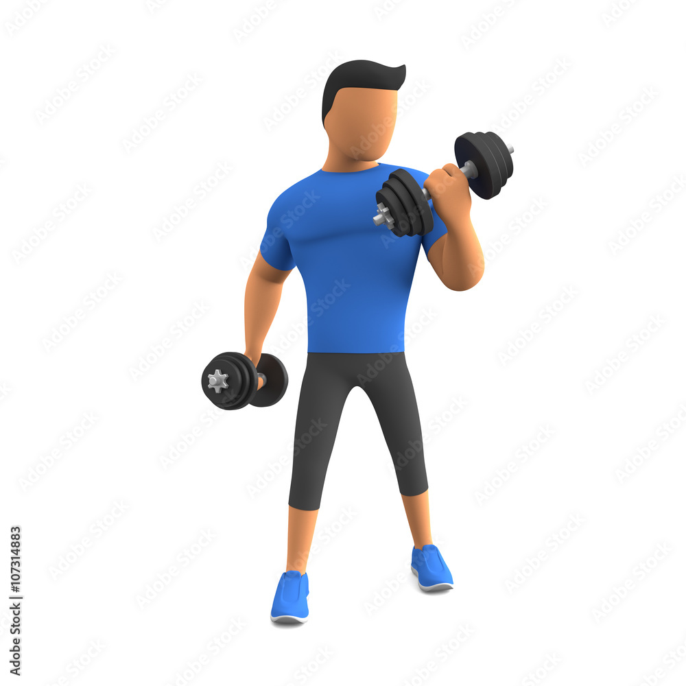 Bodybuilder mit zwei Hanteln trainiert Bizeps Bodybuilder mit zwei Hanteln trainiert Bizeps