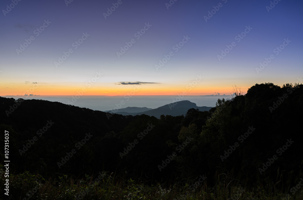 Landscape of sunrise over mountains