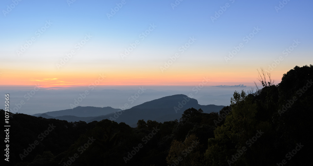 Landscape of sunrise over mountains