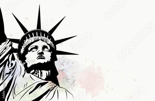 Postcard with Statue of Liberty and vector watercolor splash