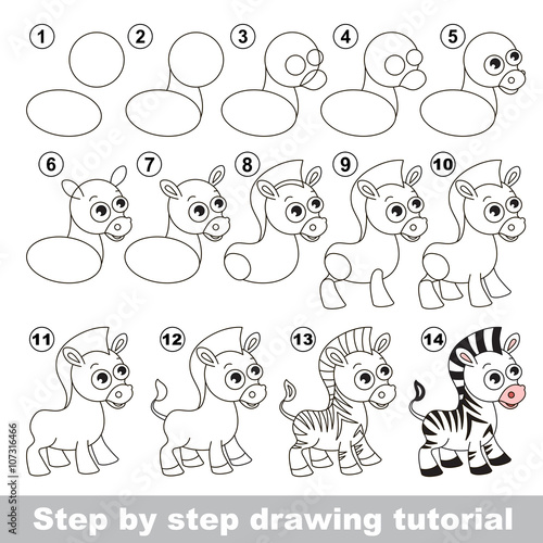 Cute zebra. Drawing tutorial.
