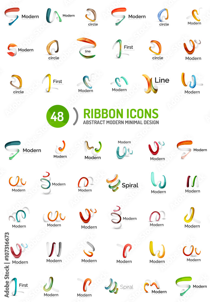 Vector line ribbon logo set Vector line ribbon logo set
