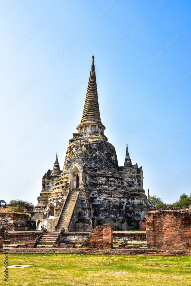 Ancient wall of Wat Phra Sri Sanphet the world heritage site in ayutthaya, Thailand