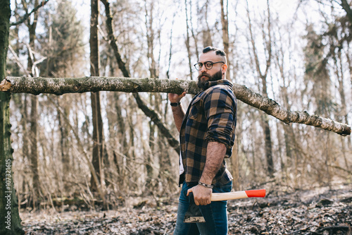 Bearded man in the wood