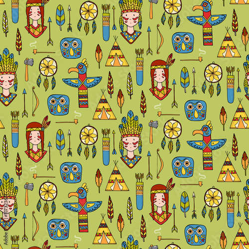 Seamless pattern with indian tribal elements.