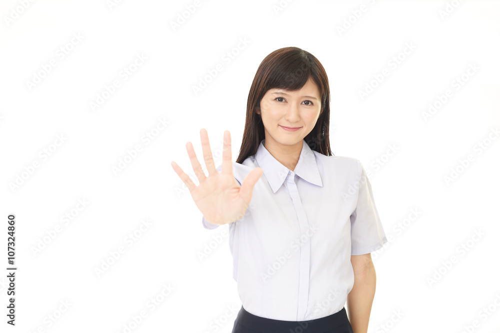 ストップのジェスチャーをする女性 ストップのジェスチャーをする女性