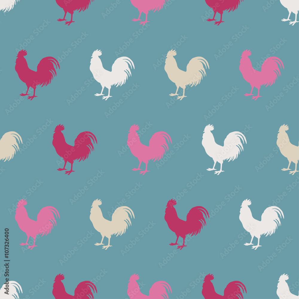 Obraz premium Seamless decorative vector background with cocks. Print. Cloth design, wallpaper.