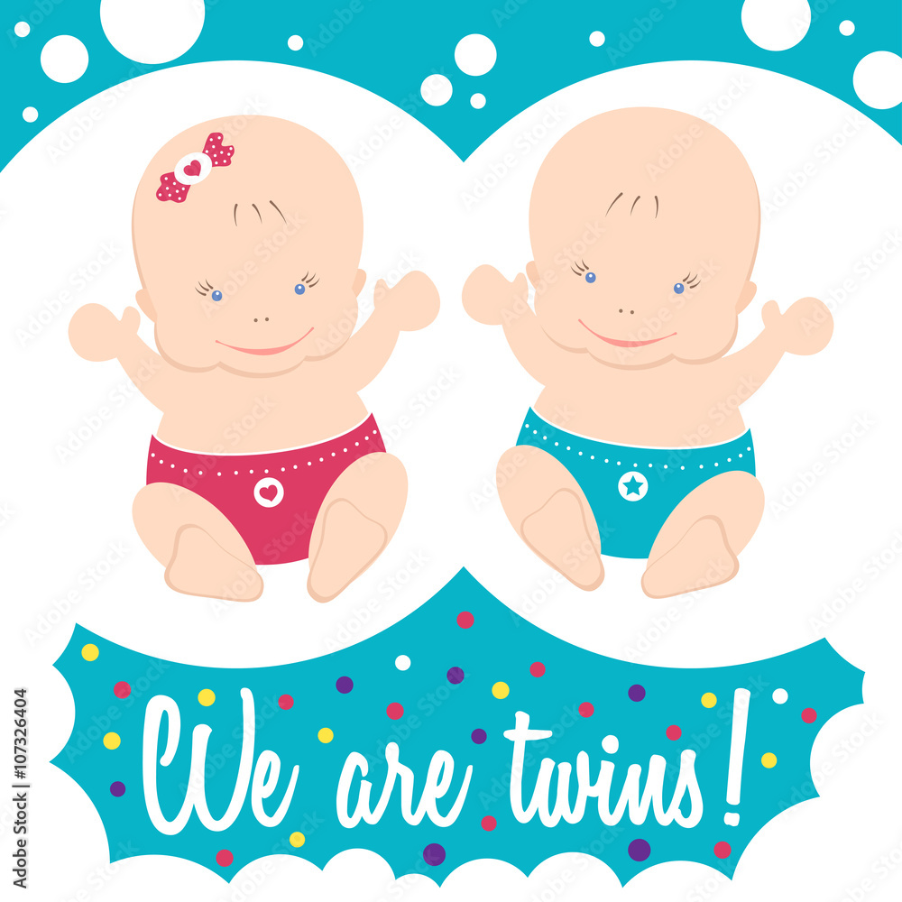 Happy Twins Boy And Girl Colorful Card With Text Stock Vector Adobe Stock Happy Twins Boy And Girl Colorful Card With Text Stock Vector Adobe Stock