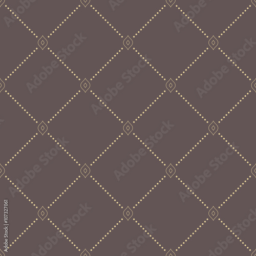 Geometric repeating ornament with diagonal dotted lines. Seamless abstract modern brown and golden pattern