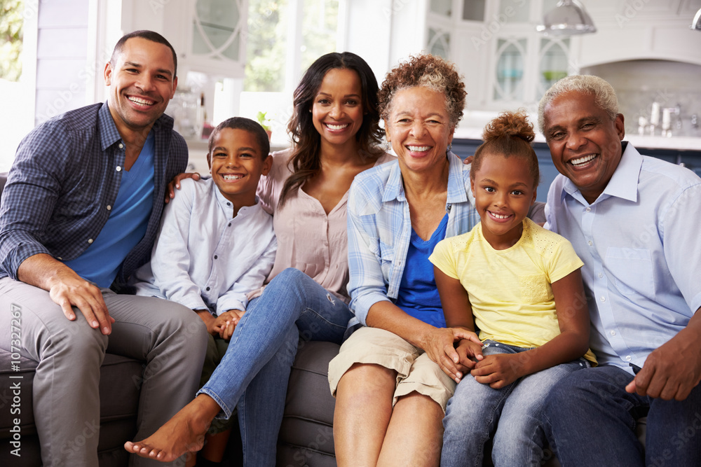 Group portrait of multi generation black family at home Stock Photo ...