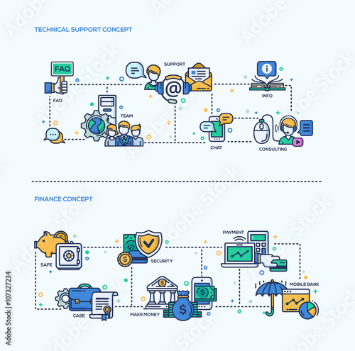 Technical Support, Finance Icons Business Concept Compositions Set