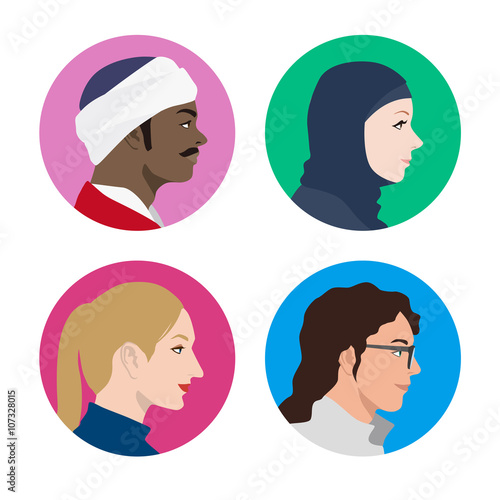 various races people profile icon, avatar, vector illustration