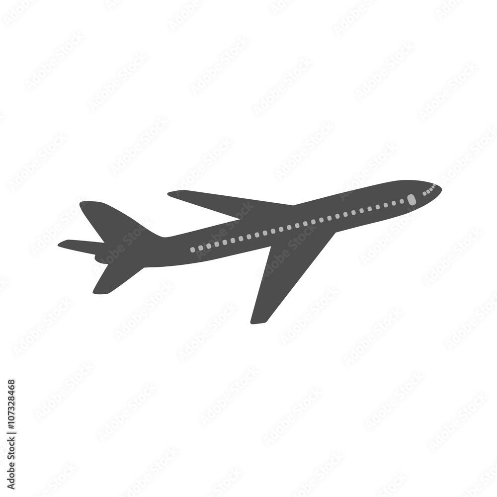 Airplane icon, flying airplane contour isolated on white