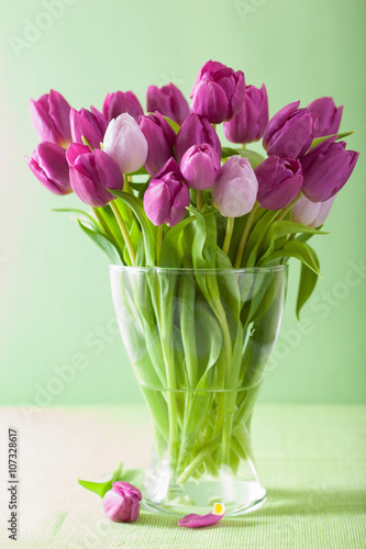 Fototapeta Naklejka Na Ścianę i Meble -  beautiful purple tulip flowers bouquet in vase