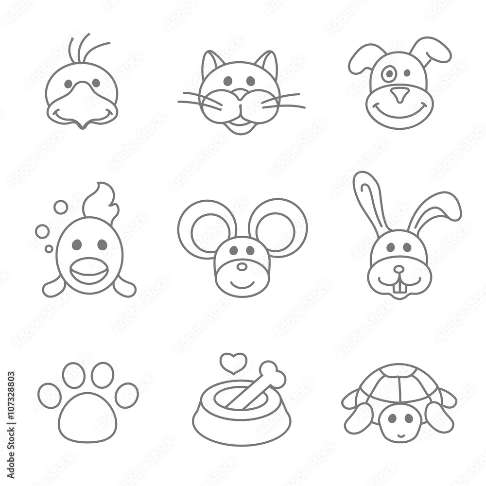 Pets related icon set in thin line style Pets related icon set in thin line style