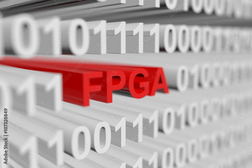 The FPGA in the form of a binary code with blurred background 3D illustration