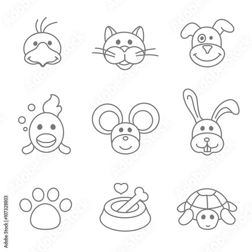 Pets related icon set in thin line style
