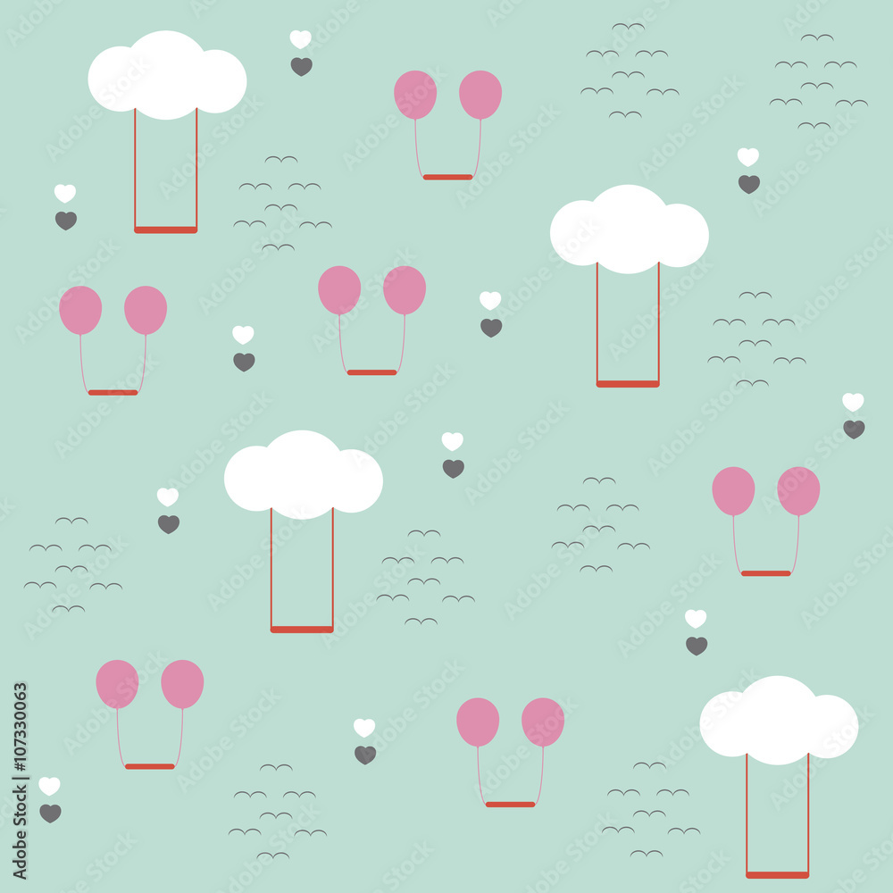 Cute cloud and Balloon background pattern in vector