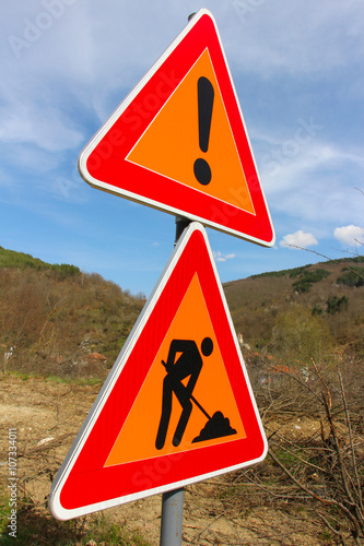 Traffic sign of a works on the road