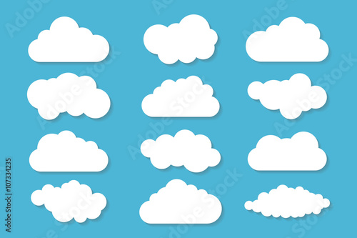 Simple cloud collection with shadow. Set of different clouds. Icons and logo cloud set. Design template.