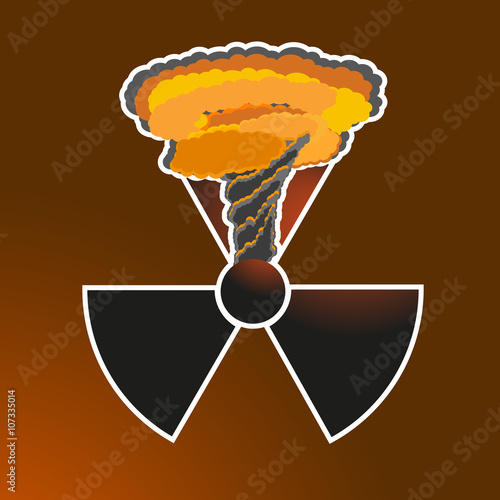 Sticker Radiation sign with a nuclear explosion. Vector illustration.