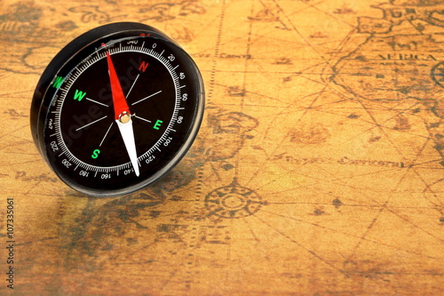 Magnetic Compass On The Old Map, Closeup