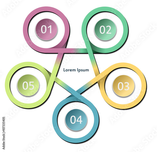 Vector cyclic circles rainbow colored five options infographic bussines template