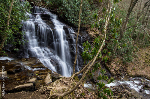 Soco Falls In North Carolina. Beautiful and popular Soco Falls in Maggie Valley  North Carolina.