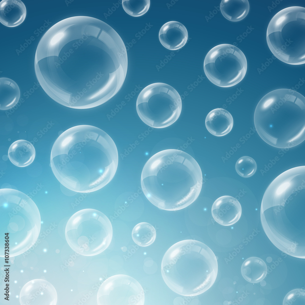 Transparent soap, water bubbles with reflection vector illustration
