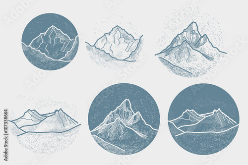 Vector Mountains Tattoo. Blackwork, dot work, hipster, geometry.