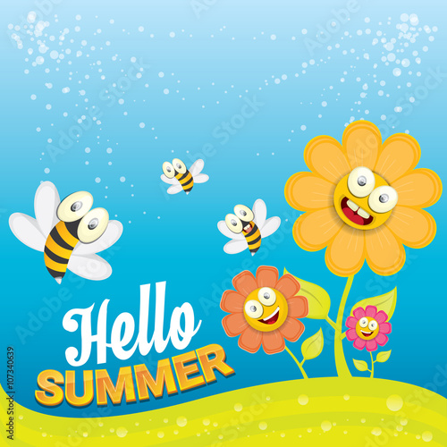 vector cartoon summer landscape with Honey bees 