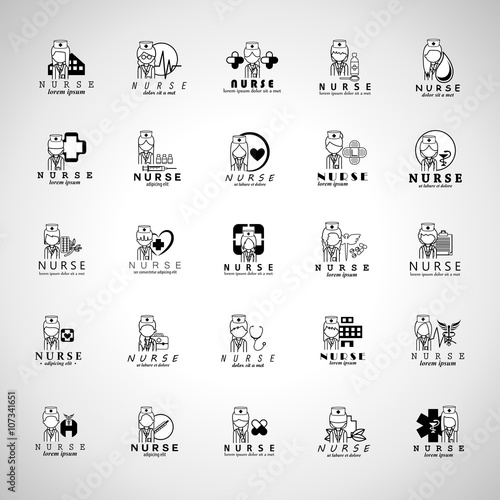 Nurse And Medical Workers Icons Set-Isolated On Gray Background-Vector Illustration,Graphic Design.Collection Of Professional Medical Persons, Physician, Chemist. Hospital Staff, Thin Line © milosdizajn