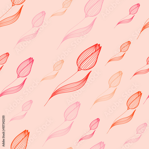 seamless background of pastel tulips hand-drawn