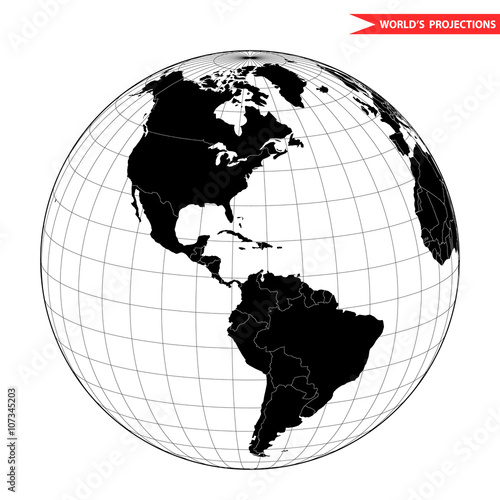America globe hemisphere. World view from space icon.