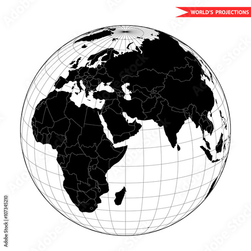Asia globe hemisphere. World view from space icon.