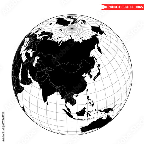 China globe hemisphere. World view from space icon.