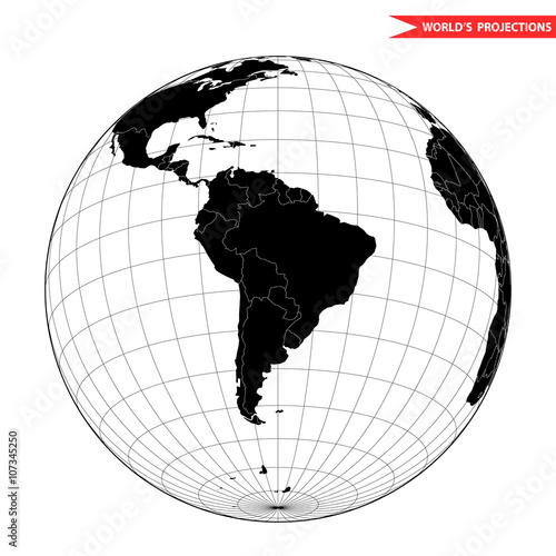 South America globe hemisphere. World view from space icon.