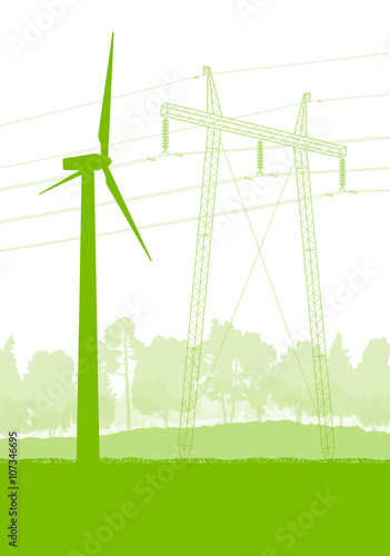 Wind generator and high voltage towers vector background ecology