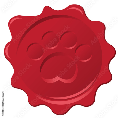 Pet paw print official wax stamp. Seal of pet approval.