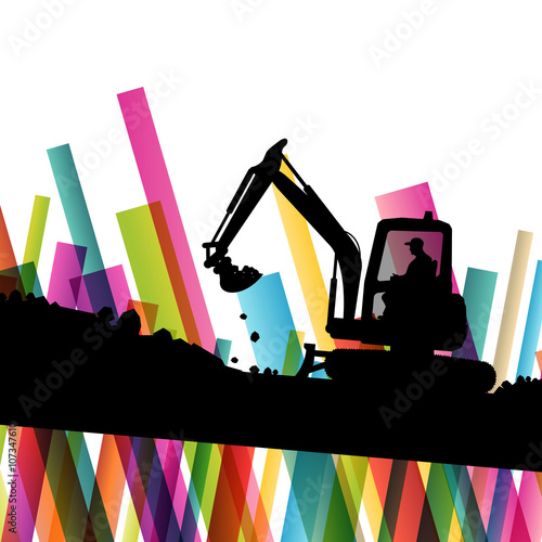 Excavator bulldozer industrial land digging machinery silhouette