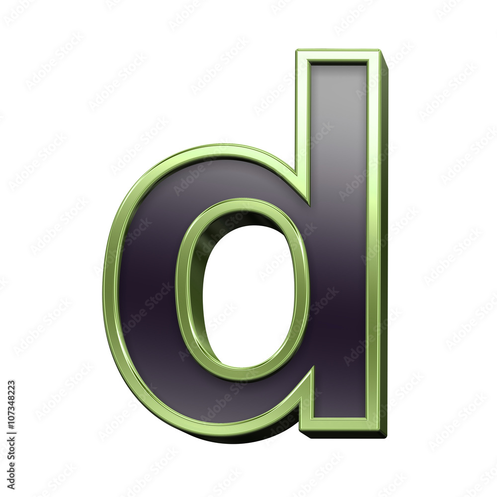 One lower case letter from black with green shiny frame alphabet set, isolated on white. 3D illustration. One lower case letter from black with green shiny frame alphabet set, isolated on white. 3D illustration.