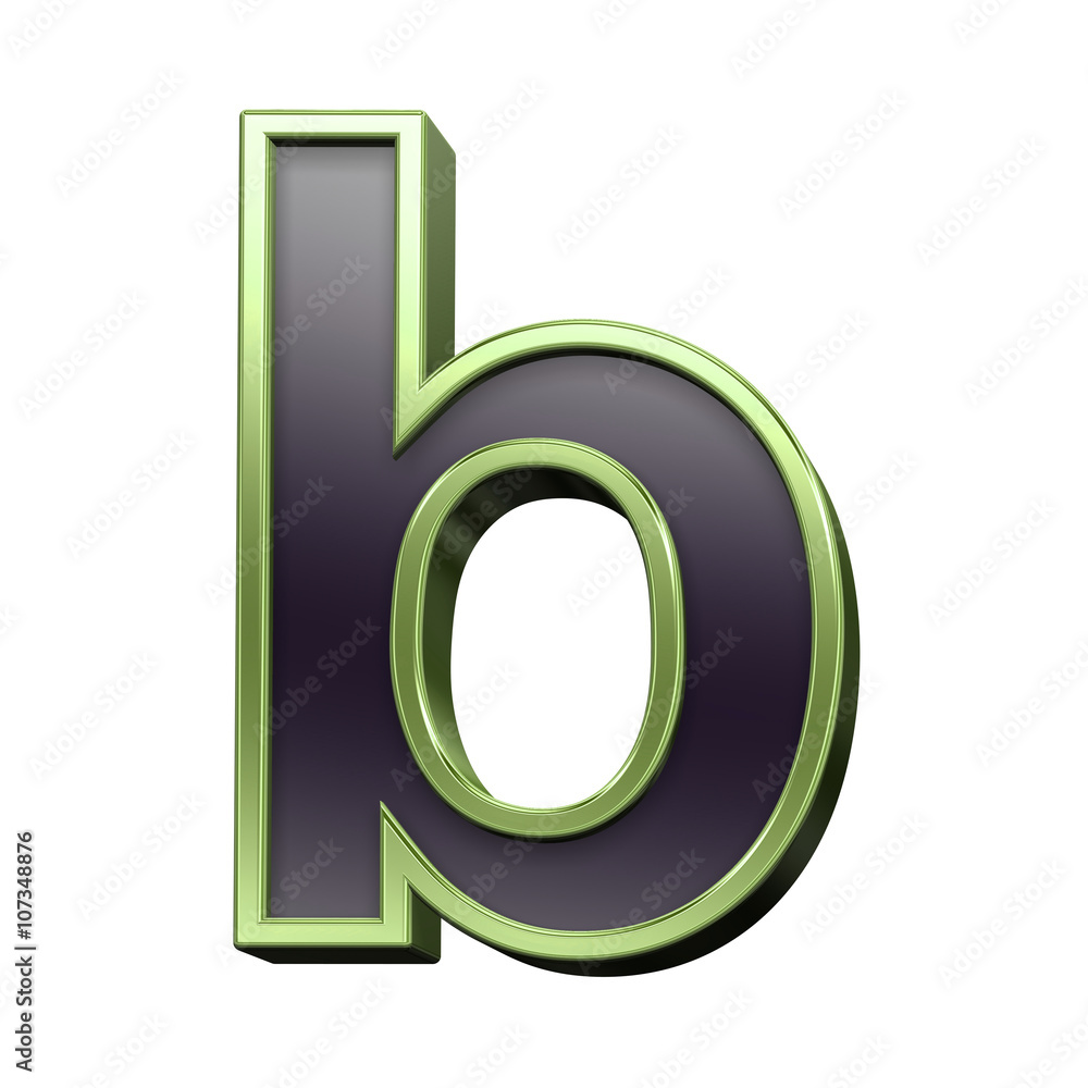 One lower case letter from black with green shiny frame alphabet set, isolated on white. 3D illustration. One lower case letter from black with green shiny frame alphabet set, isolated on white. 3D illustration.
