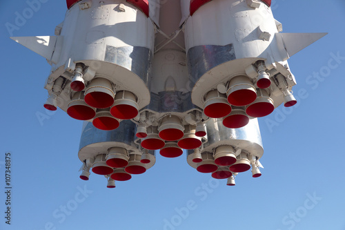 Bottom details of space rocket engine   