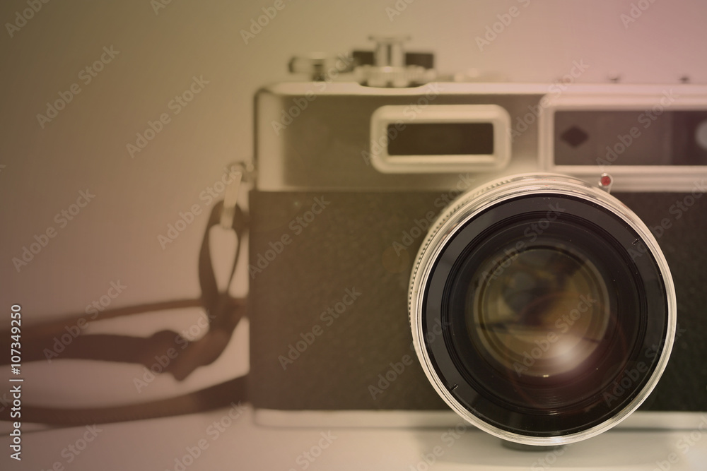 Old camera and empty area for text, Classic film camera of photographer isolate on white background.