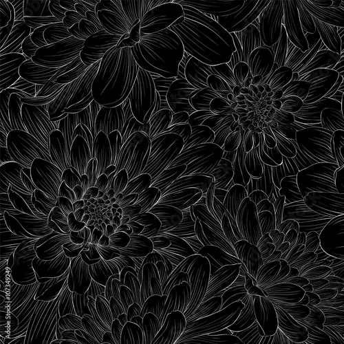 beautiful black and white seamless pattern in  dahlia