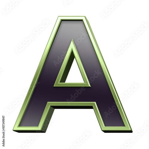 One letter from black with green shiny frame alphabet set, isolated on white. 3D illustration.
