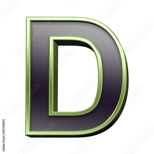 One letter from black with green shiny frame alphabet set, isolated on white. 3D illustration.